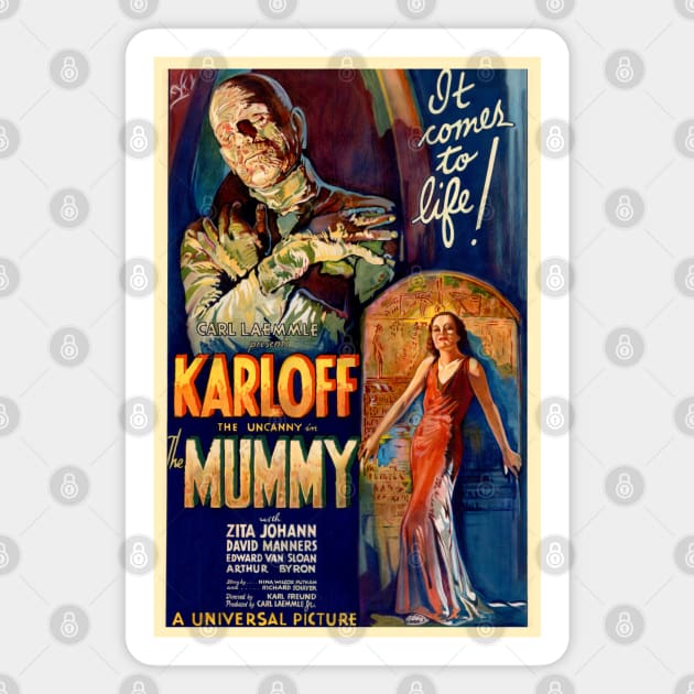 Boris Karloff vintage The Mummy; movie poster Magnet by Teessential